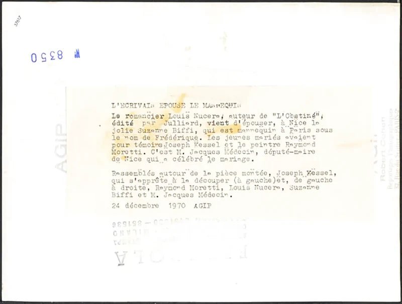 Matrimonio di Louis Nucera e Suzanne Biffi 1970 Ft 37617 - Stampa 24x18 cm - Farabola Stampa ai sali d'argento