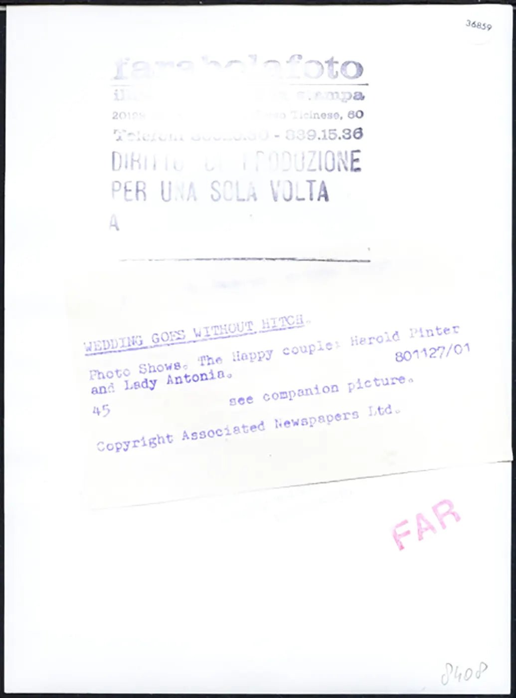 Matrimonio Harold Pinter 1980 Ft 36859 - Stampa 20x15 cm - Farabola Stampa ai sali d'argento