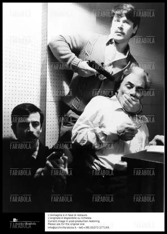 Mattia Sbragia, Bruno Zanin e Gian Maria Volonté in una scena del film Il caso Moro, 1986 - Farabola Immagine digitale