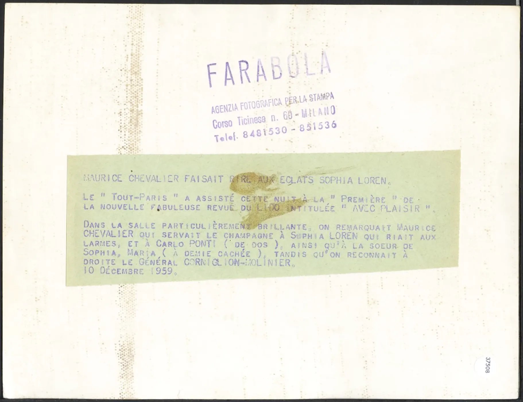 Maurice Chevalier e Sophia Loren 1959 Ft 37508 - Stampa 24x18 cm - Farabola Stampa ai sali d'argento