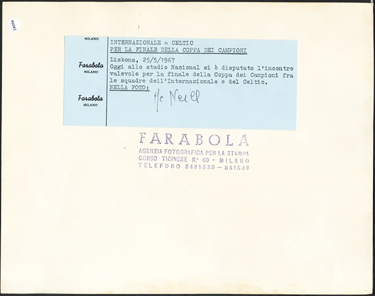 McNeill Coppa dei Campioni Inter vs Celtic 1967 Ft 38094 - Farabola Stampa ai sali d'argento