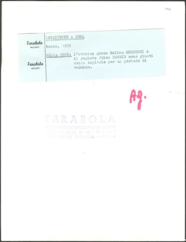 Melina Mercouri 1965 Ft 37341 - Stampa 21x27 cm - Farabola Stampa ai sali d'argento (anni 90)