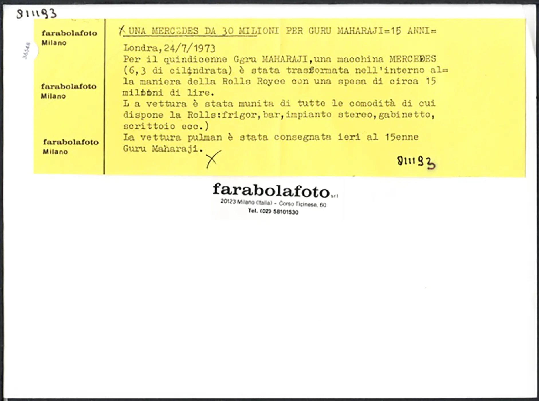 Mercedes con interni di lusso 1973 Ft 36548 - Stampa 24x18 cm - Farabola Stampa ai sali d'argento