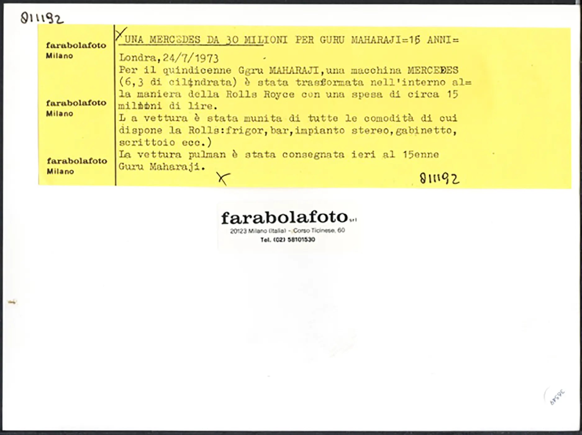 Mercedes con interni di lusso 1973 Ft 36549 - Stampa 24x18 cm - Farabola Stampa ai sali d'argento