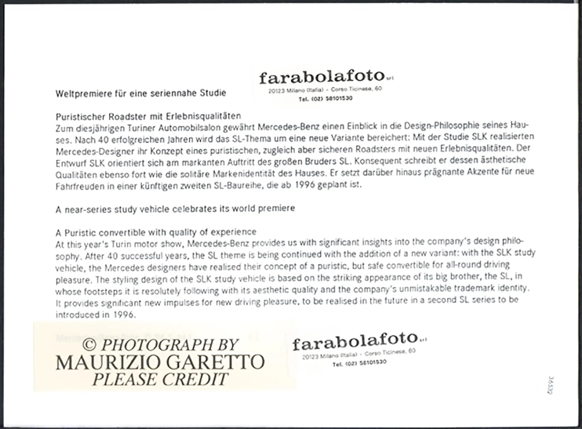 Mercedes SLK Salone Auto Torino 1994 Ft 36532 - Stampa 24x18 cm - Farabola Stampa ai sali d'argento