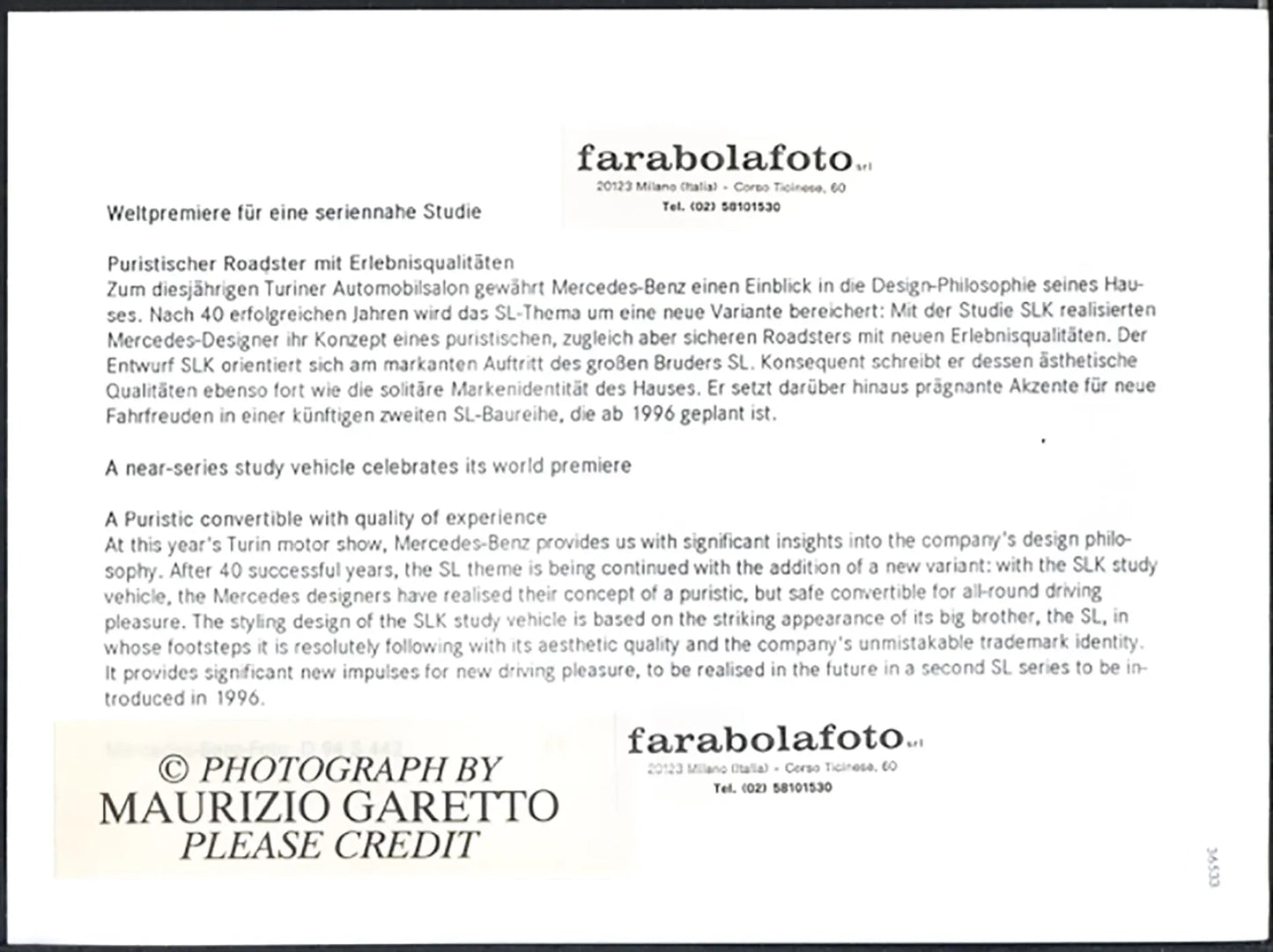 Mercedes SLK Salone Auto Torino 1994 Ft 36533 - Stampa 24x18 cm - Farabola Stampa ai sali d'argento