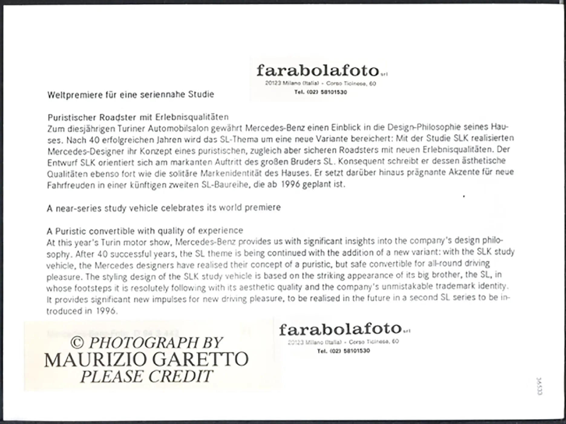 Mercedes SLK Salone Auto Torino 1994 Ft 36533 - Stampa 24x18 cm - Farabola Stampa ai sali d'argento