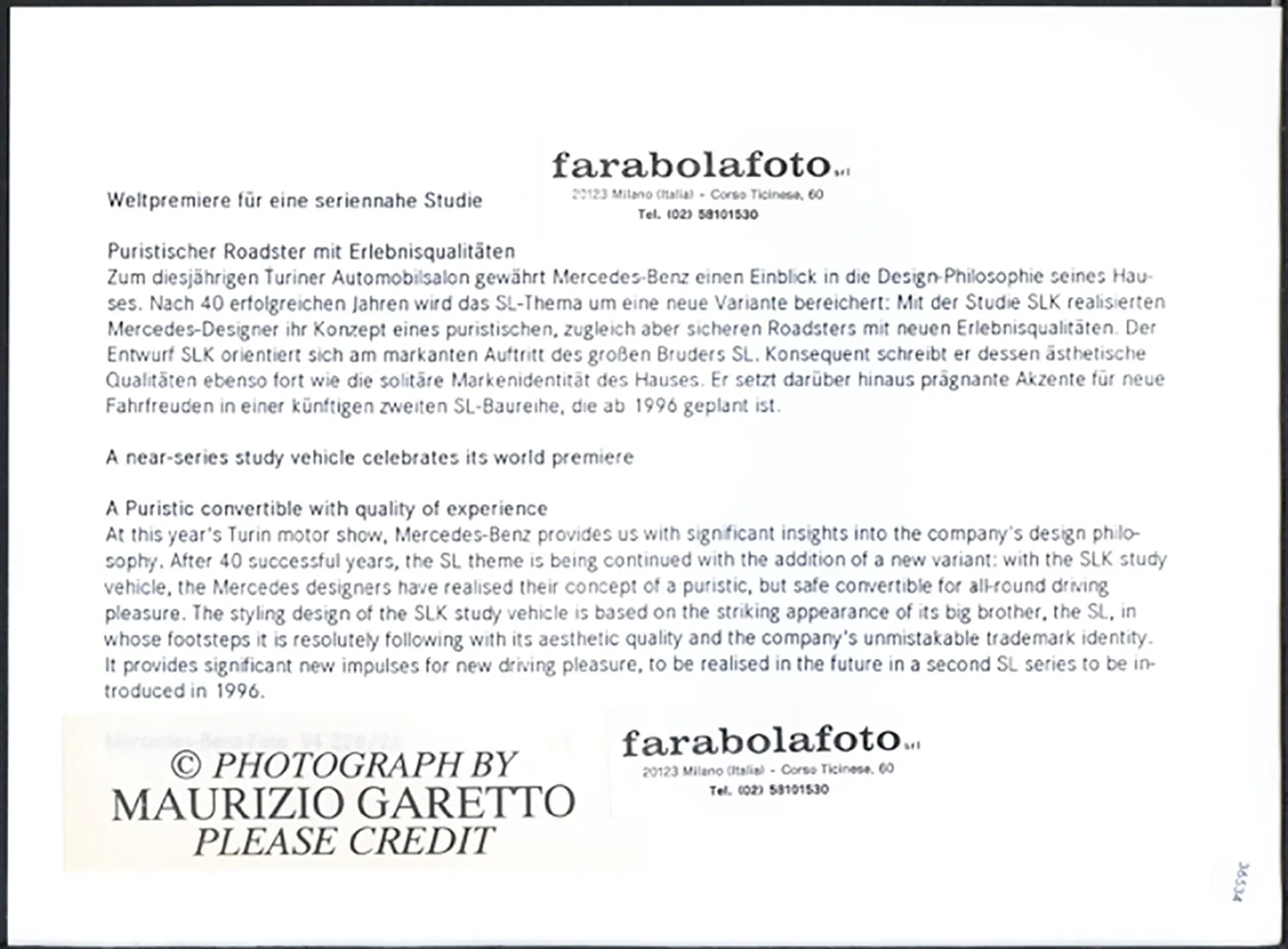 Mercedes SLK Salone Auto Torino 1994 Ft 36534 - Stampa 24x18 cm - Farabola Stampa ai sali d'argento