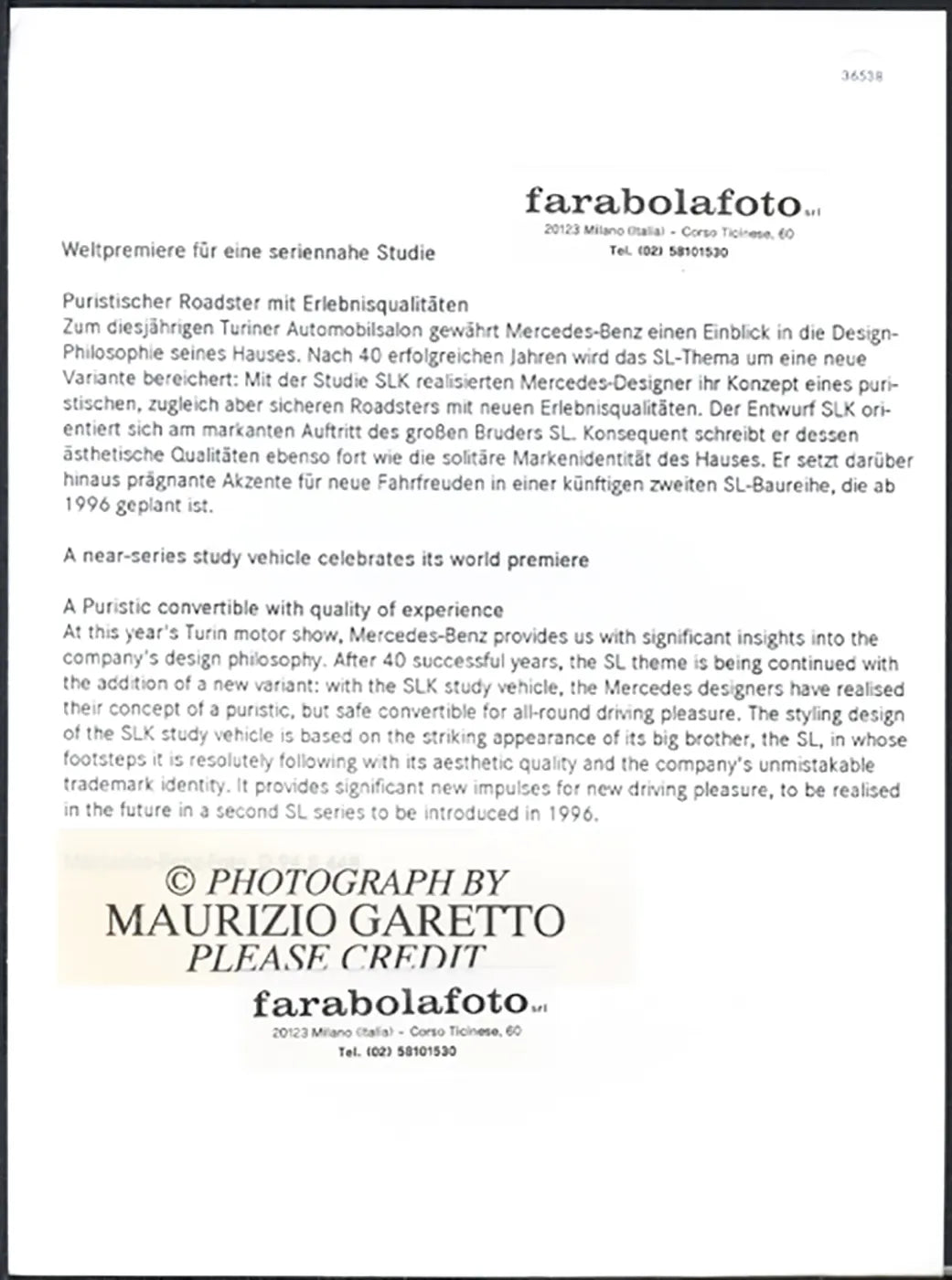 Mercedes SLK Salone Auto Torino 1994 Ft 36538 - Stampa 24x18 cm - Farabola Stampa ai sali d'argento