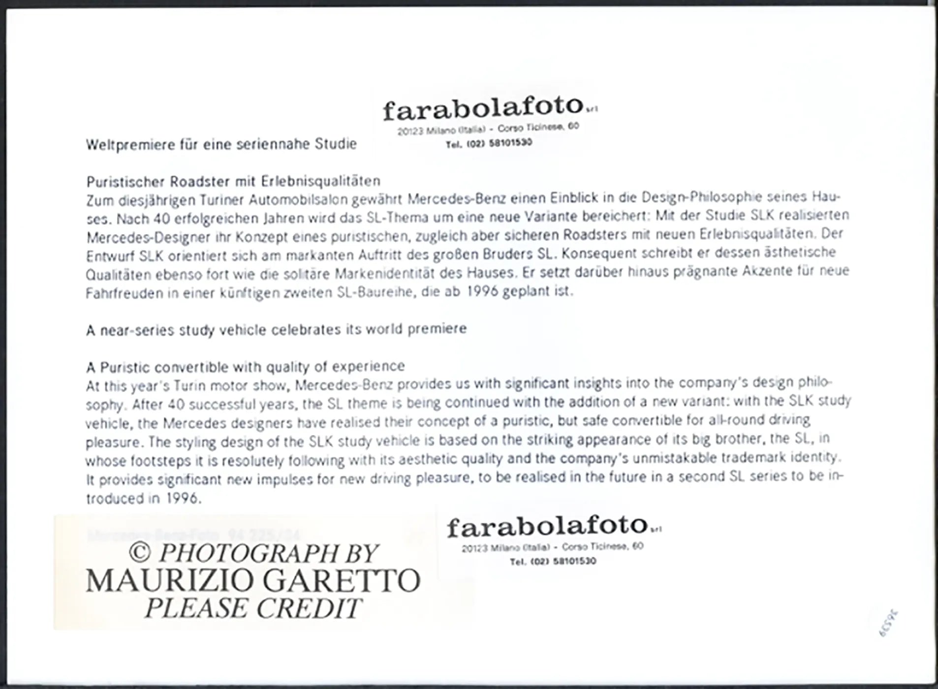 Mercedes SLK Salone Auto Torino 1994 Ft 36539 - Stampa 24x18 cm - Farabola Stampa ai sali d'argento