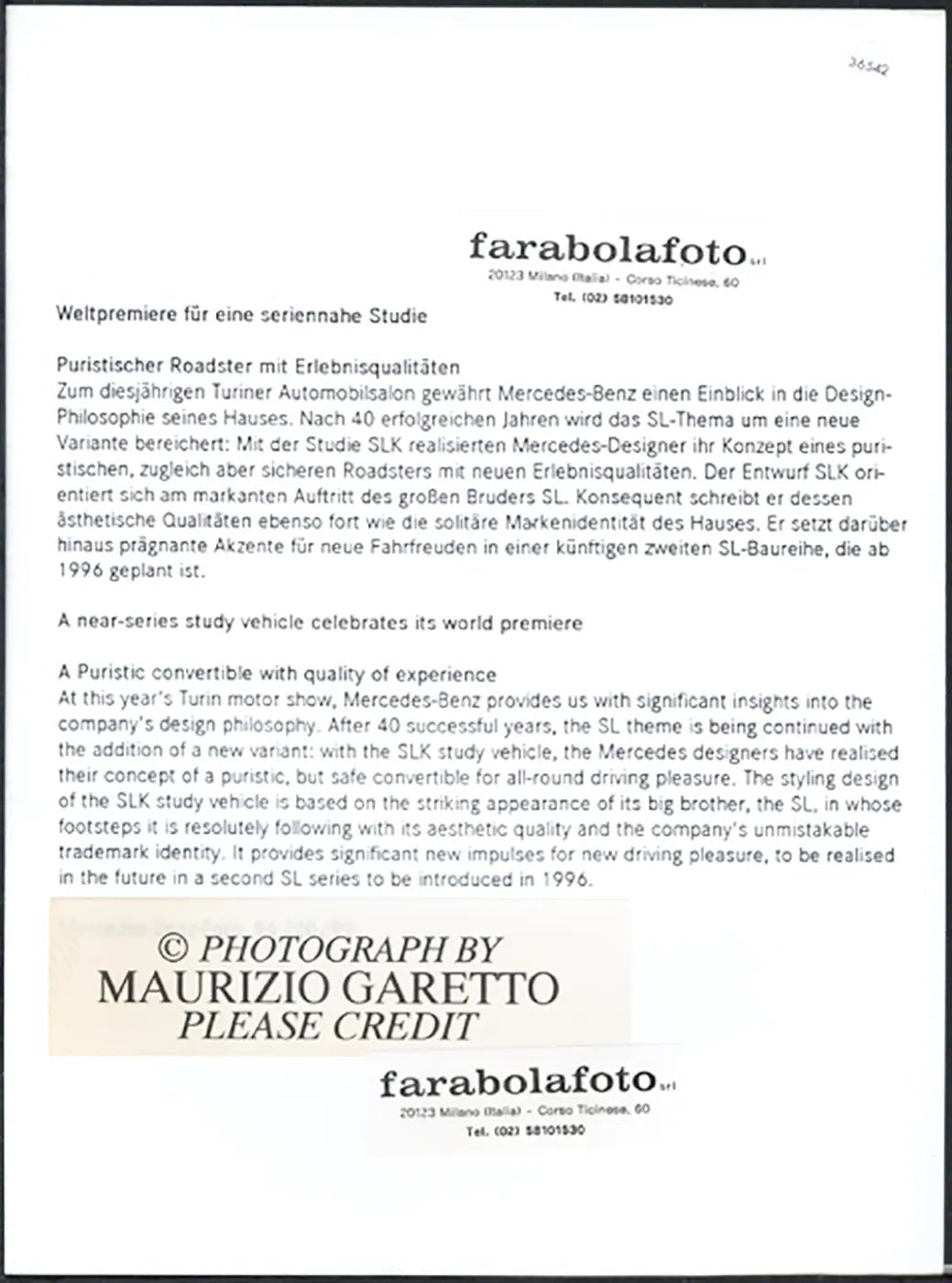 Mercedes SLK Salone Auto Torino 1994 Ft 36542 - Stampa 24x18 cm - Farabola Stampa ai sali d'argento