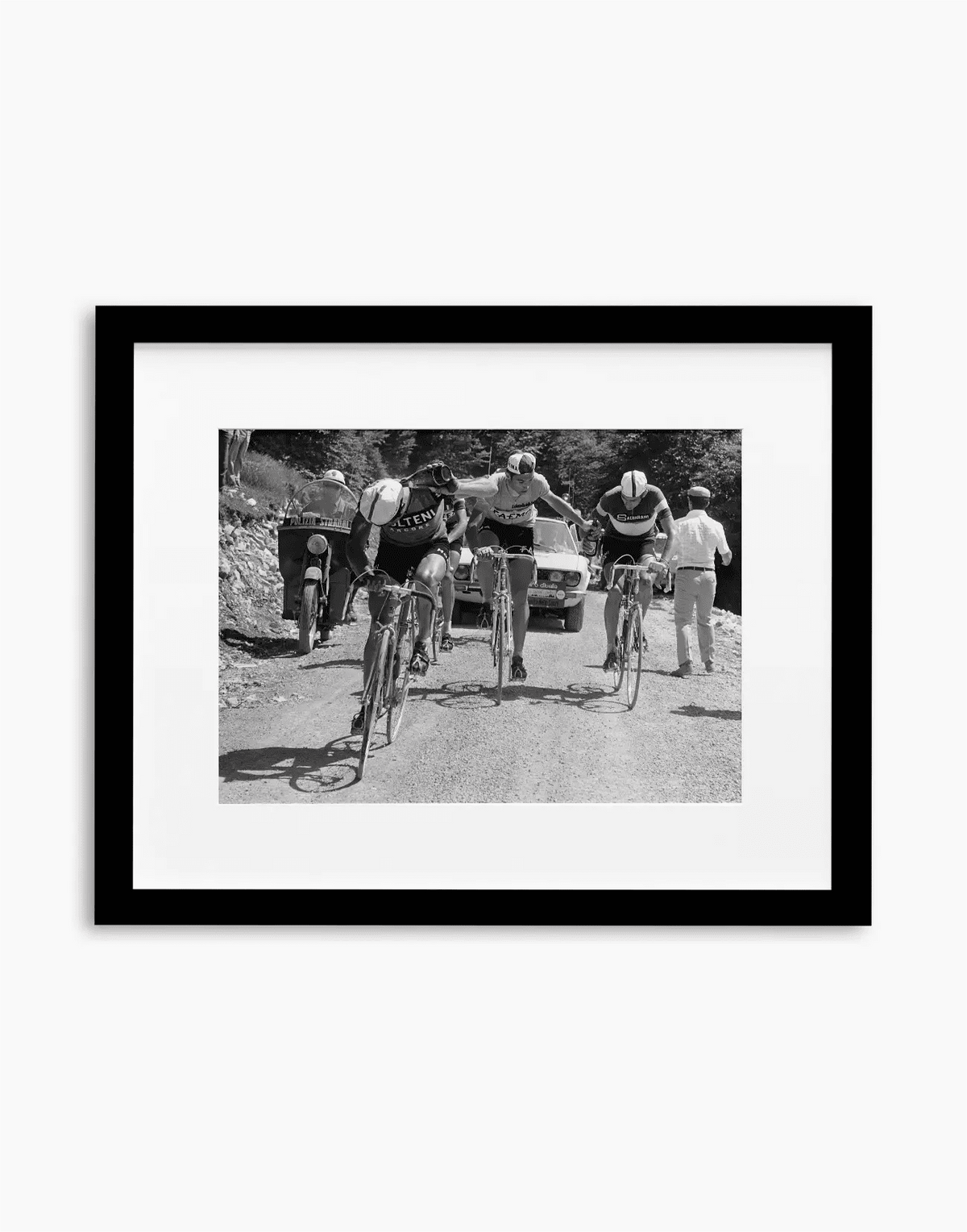 Merckx e Gimondi, Giro d'Italia 1969 — stampa fine art con cornice nera