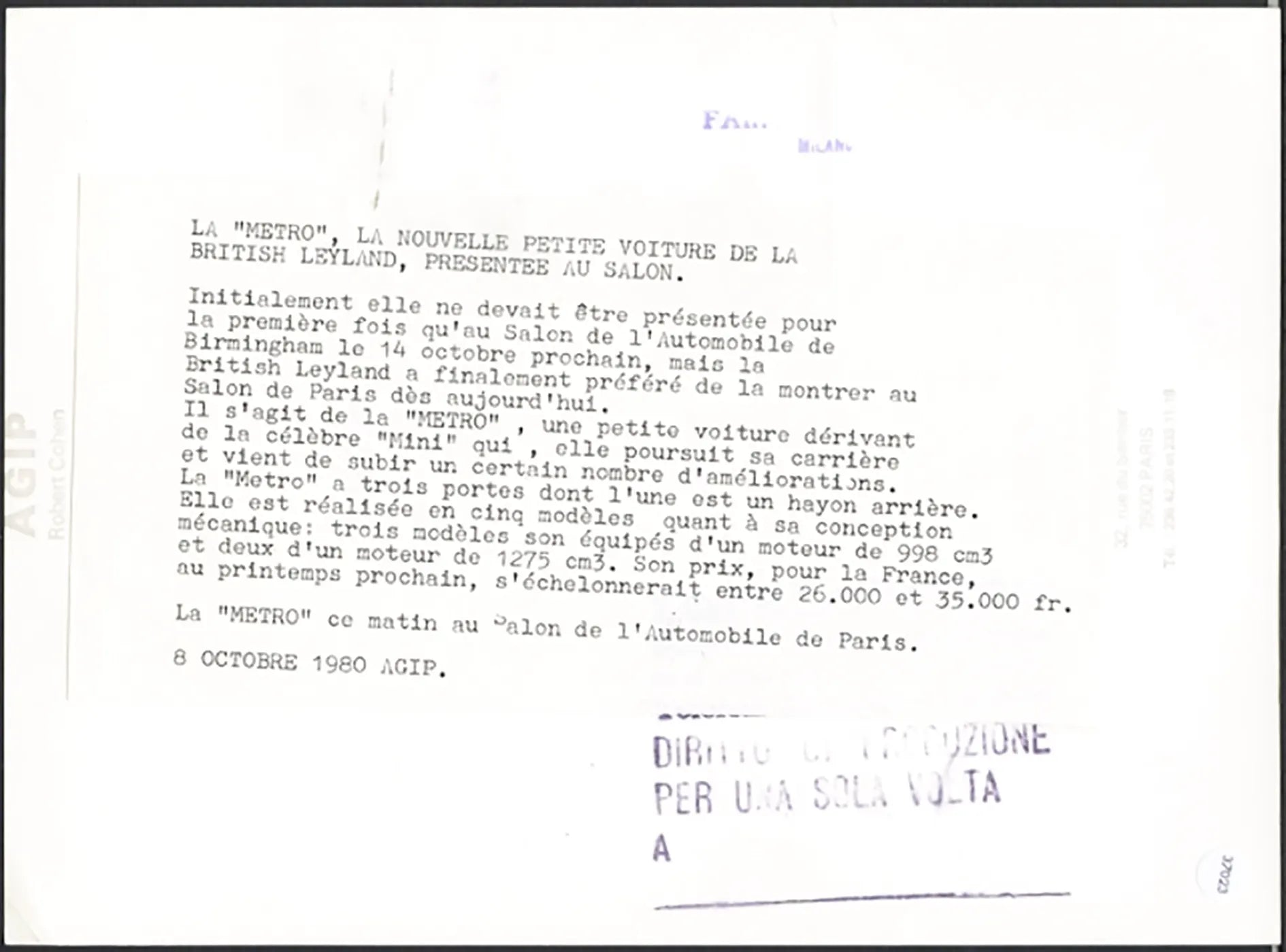 Metro al Salone Auto Parigi 1980 Ft 37023 - Stampa 24x18 cm - Farabola Stampa ai sali d'argento