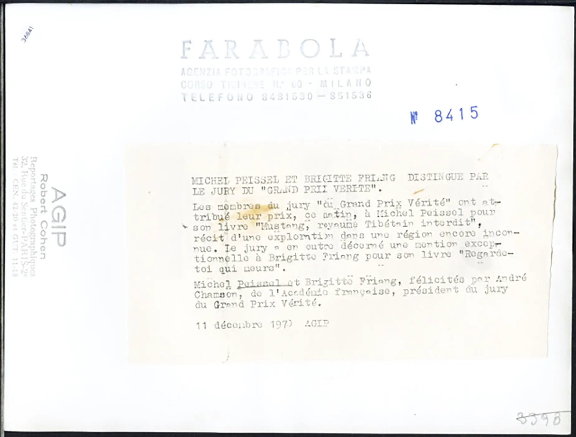 Michel Peissel Brigitte Friang 1970 Ft 36841 - Stampa 24x18 cm - Farabola Stampa ai sali d'argento