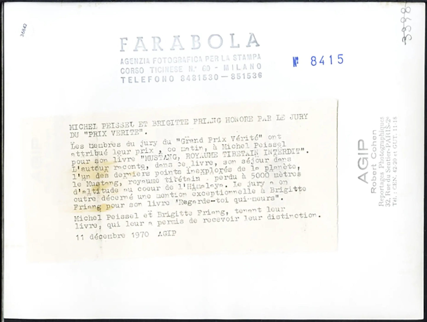 Michel Peissel Brigitte Friang 1970 Ft 36842 - Stampa 24x18 cm - Farabola Stampa ai sali d'argento
