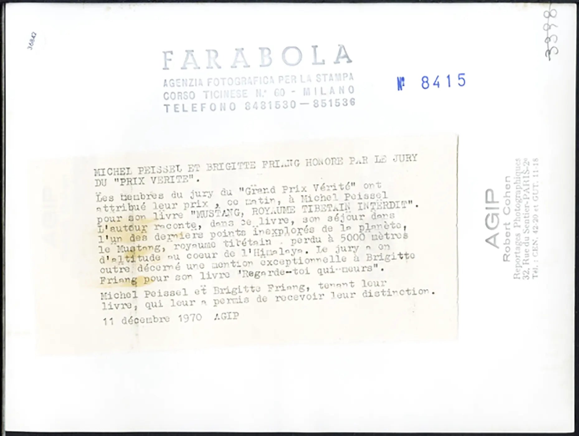 Michel Peissel Brigitte Friang 1970 Ft 36842 - Stampa 24x18 cm - Farabola Stampa ai sali d'argento