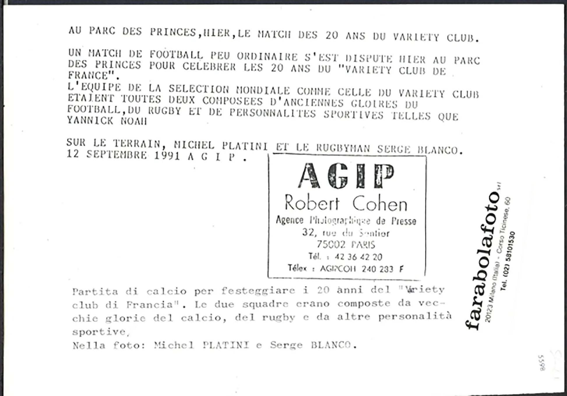 Michel Platini e Serge Blanco 1991 Ft 5598 - Stampa 18x13 cm - Farabola Stampa ai sali d'argento