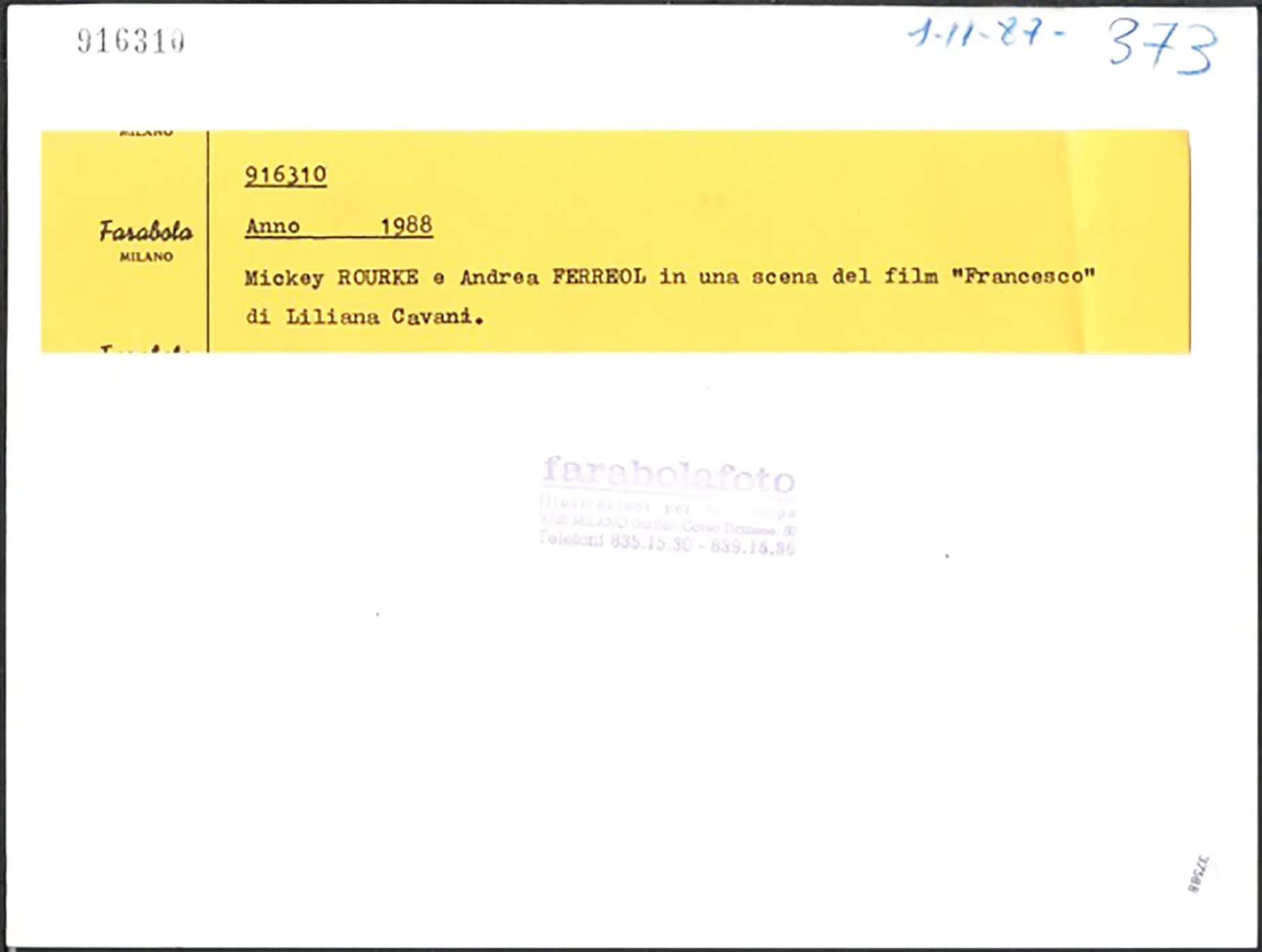 Mickey Rourke film Francesco 1988 Ft 37588 - Stampa 24x18 cm - Farabola Stampa ai sali d'argento