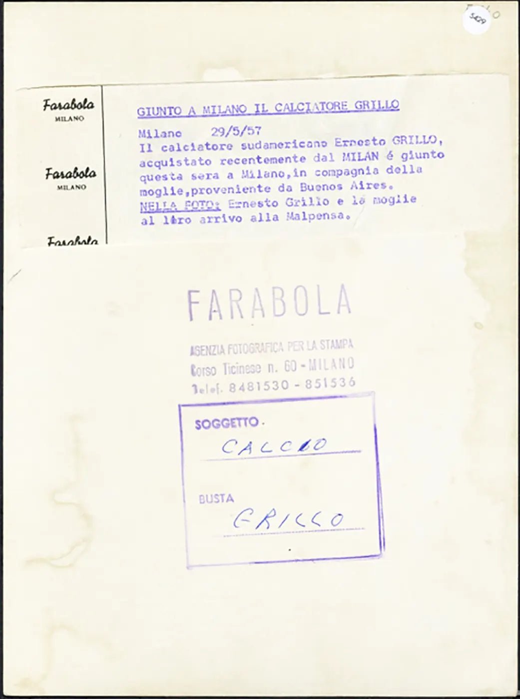 Milan Arrivo di Ernesto Grillo 1957 Ft 5429 - Stampa 24x18 cm - Farabola Stampa ai sali d'argento