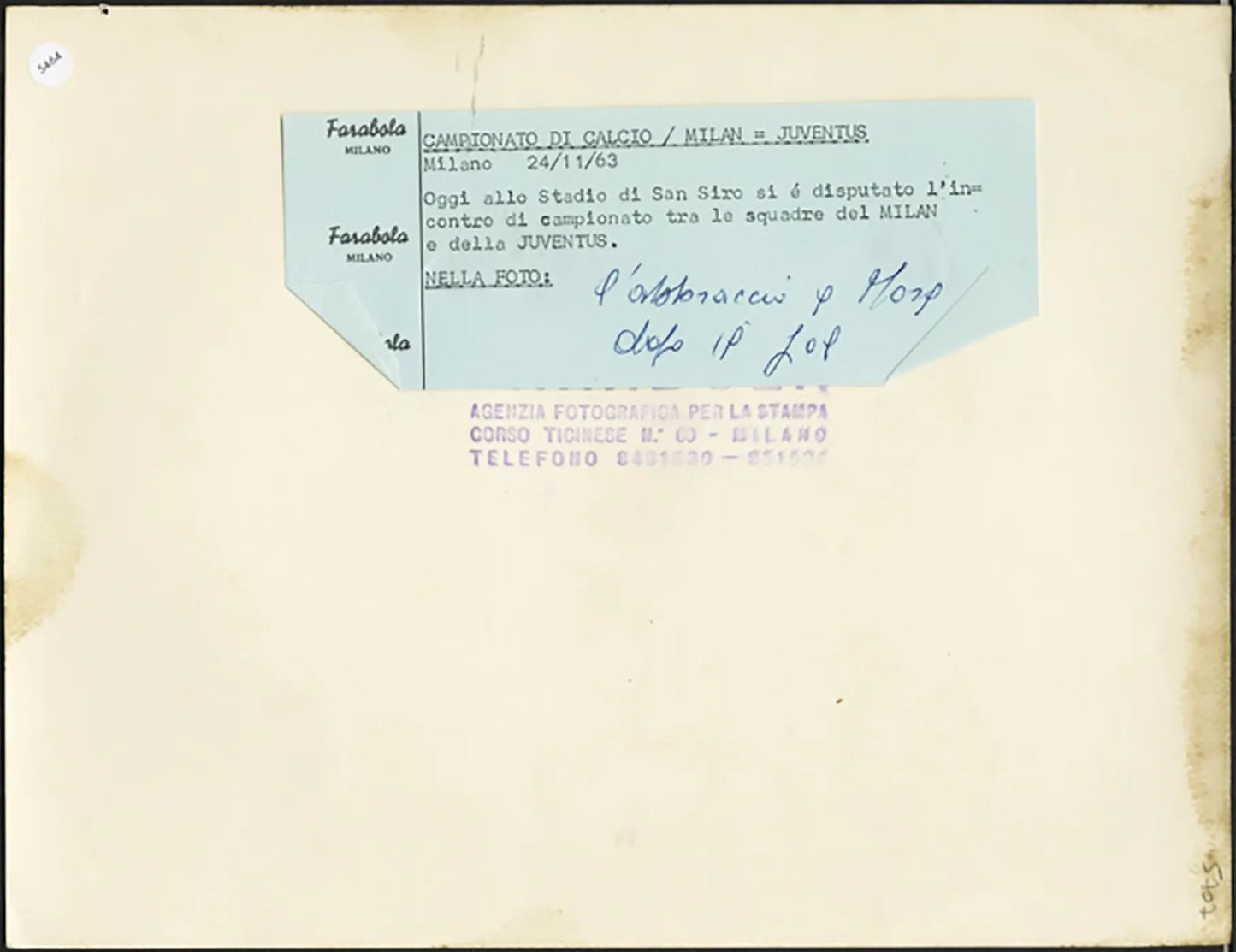 Milan Gol di Mora 1963 Ft 5464 - Stampa 21x27 cm - Farabola Stampa ai sali d'argento