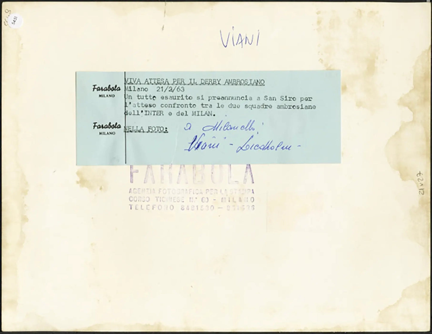 Milan Viani e Liedholm a Milanello 1963 Ft 5451 - Stampa 21x27 cm - Farabola Stampa ai sali d'argento
