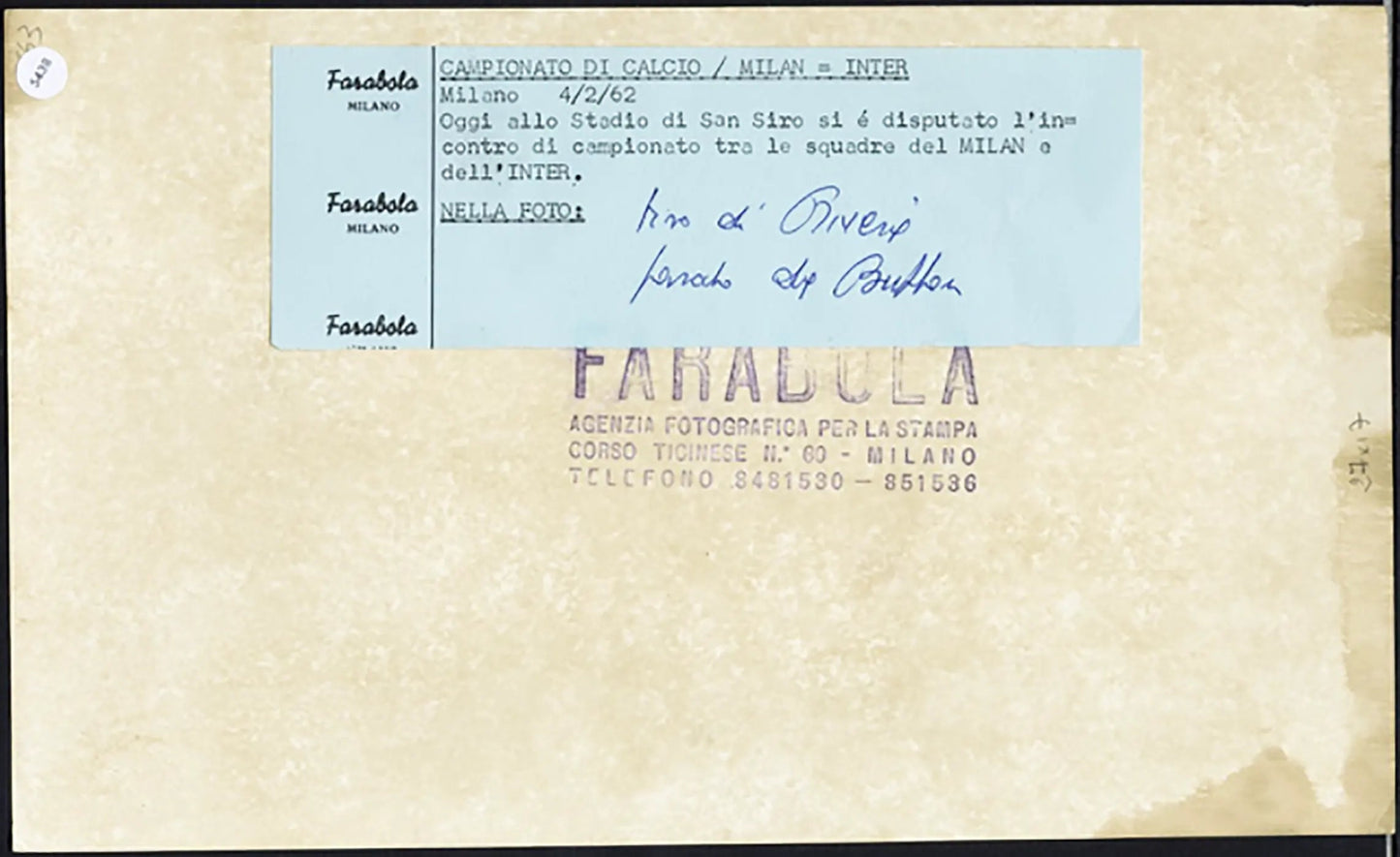Milan vs Inter 1962 Rivera e Buffon Ft 5438 - Stampa 27x17 cm - Farabola Stampa ai sali d'argento
