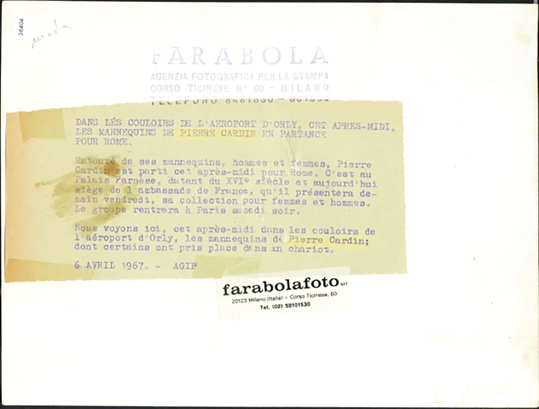 Modelle Pierre Cardin in partenza 1967 Ft 36404 - Stampa 24x18 cm - Farabola Stampa ai sali d'argento