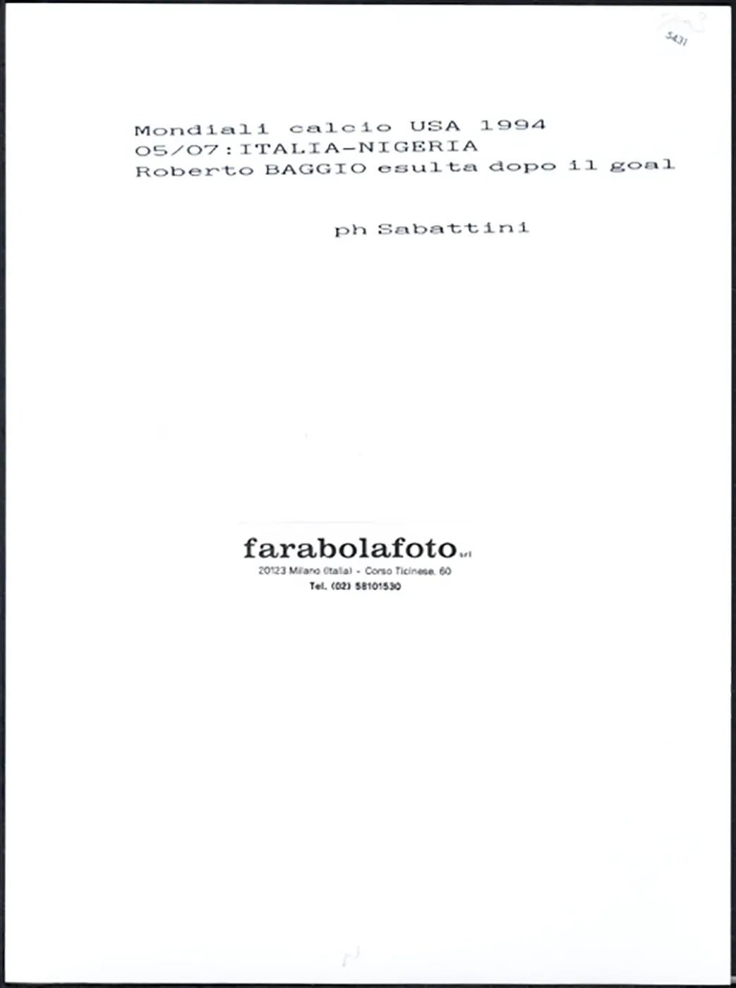 Mondiali 1994 Italia vs Nigeria Baggio Gol Ft 5431 - Stampa 24x18 cm - Farabola Stampa ai sali d'argento