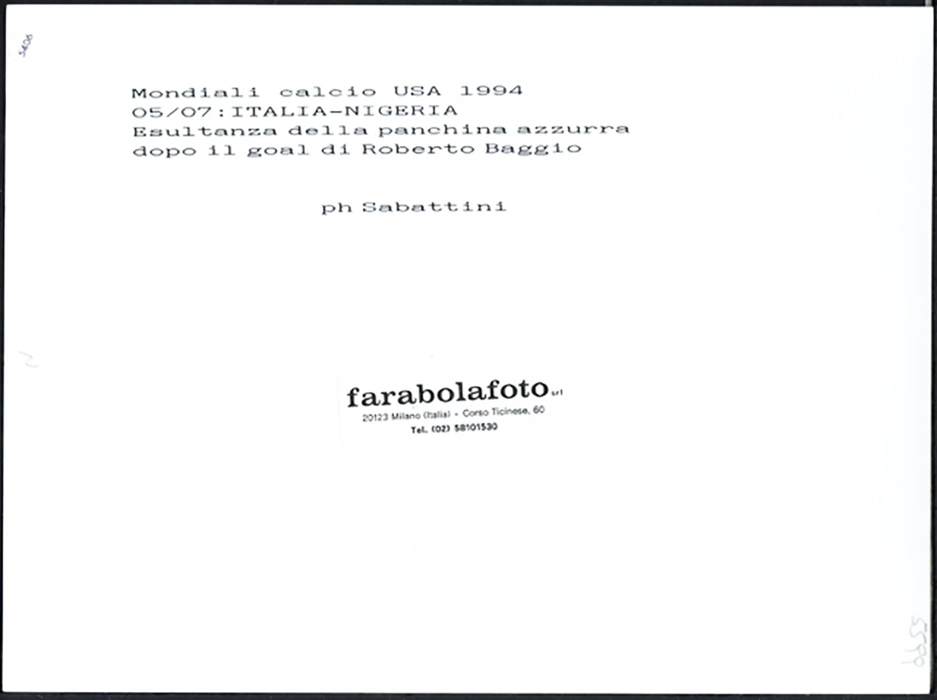 Mondiali 1994 Italia vs Nigeria Ft 5406 - Stampa 24x18 cm - Farabola Stampa ai sali d'argento
