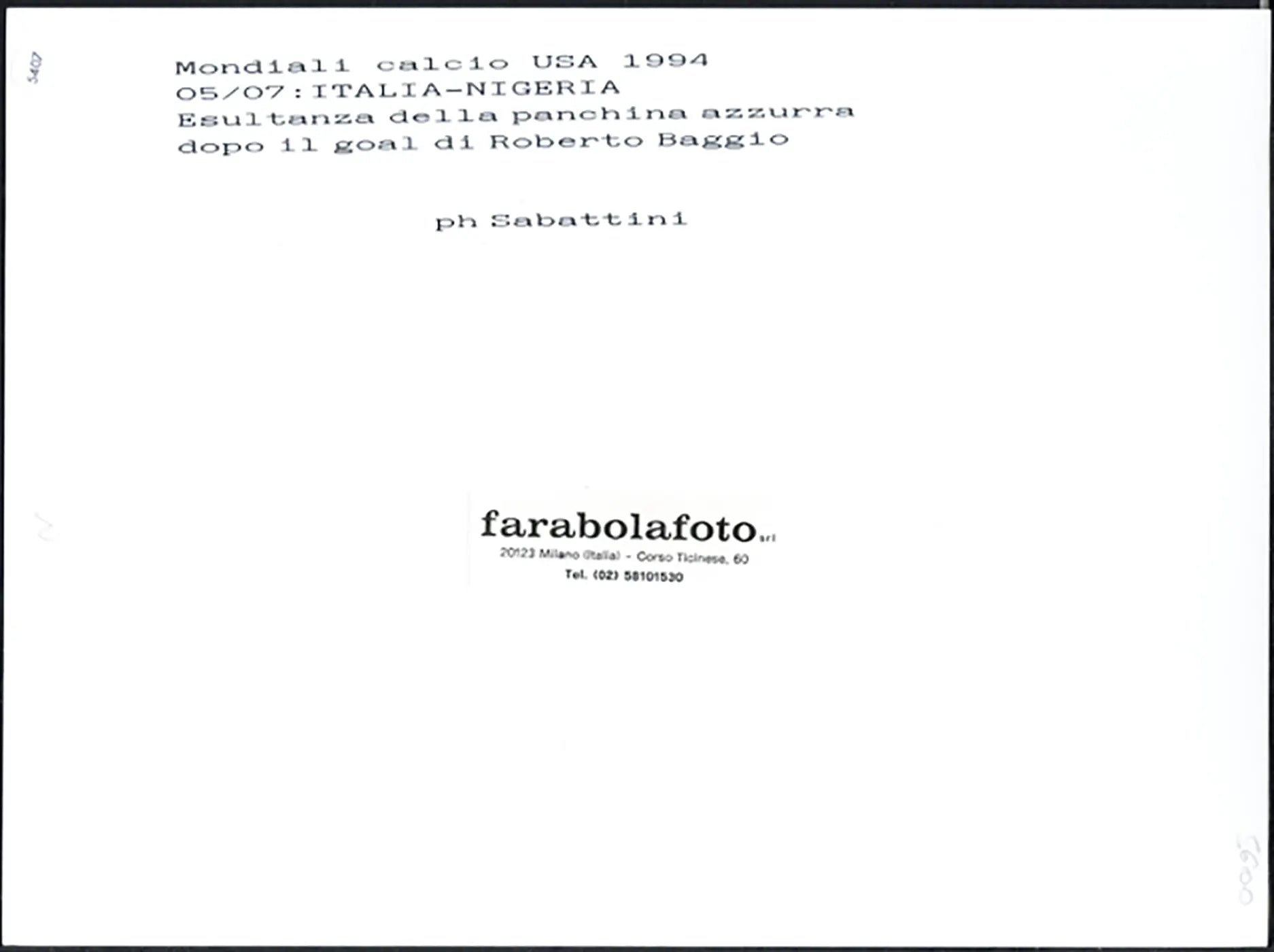 Mondiali 1994 Italia vs Nigeria Ft 5407 - Stampa 24x18 cm - Farabola Stampa ai sali d'argento