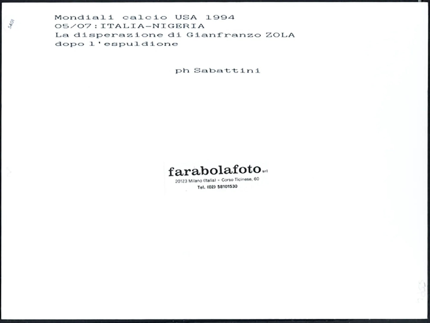 Mondiali 1994 Italia vs Nigeria Zola Ft 5401 - Stampa 24x18 cm - Farabola Stampa ai sali d'argento