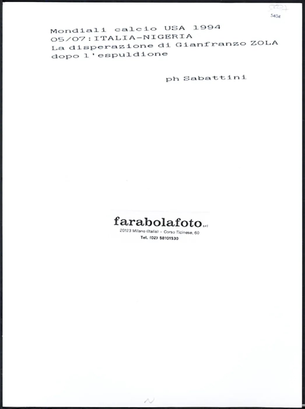 Mondiali 1994 Italia vs Nigeria Zola Ft 5404 - Stampa 24x18 cm - Farabola Stampa ai sali d'argento