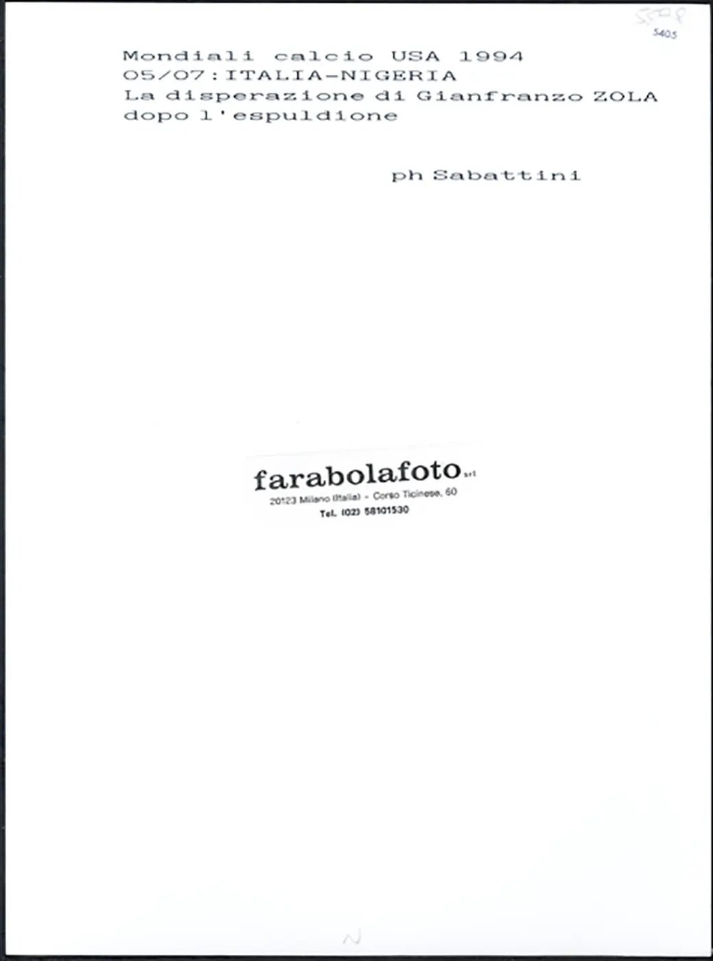 Mondiali 1994 Italia vs Nigeria Zola Ft 5405 - Stampa 24x18 cm - Farabola Stampa ai sali d'argento