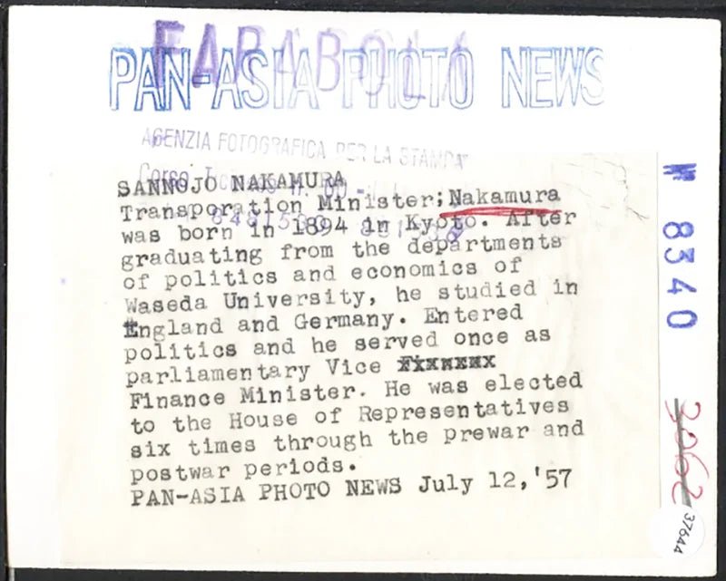 Nakamura ministro dei trasporti Giappone 1957 Ft 37644 - Stampa 9x13 cm - Farabola Stampa ai sali d'argento