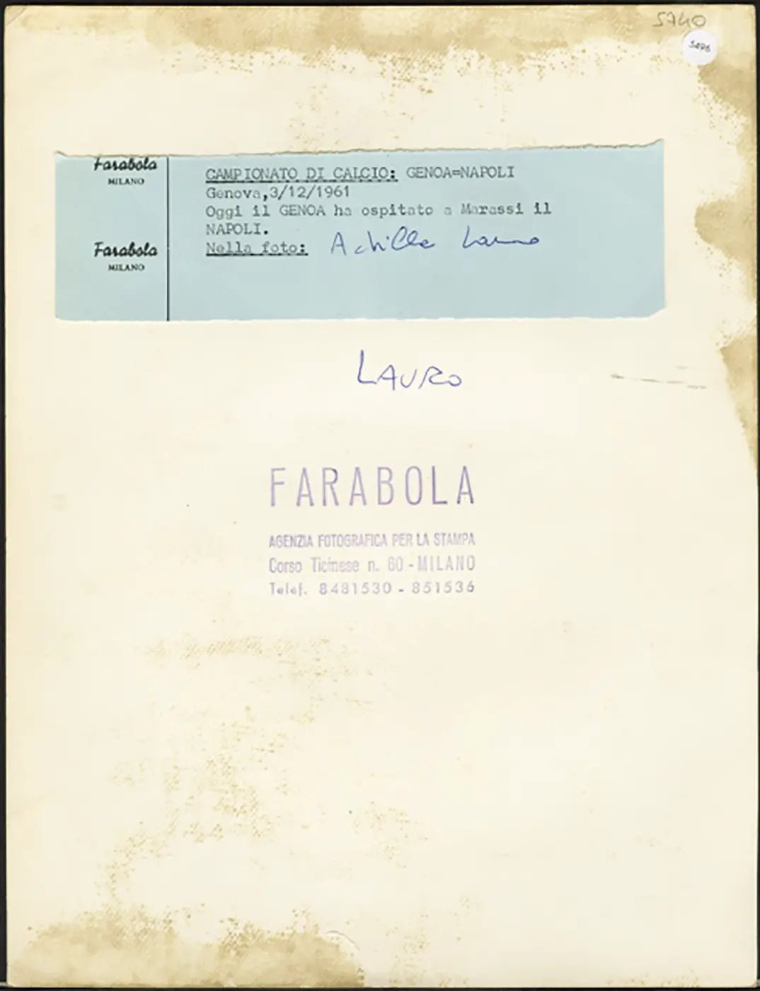 Napoli Achille Lauro 1961 Ft 5496 - Stamp 21x27 cm - Farabola Stampa ai sali d'argento (anni 90)