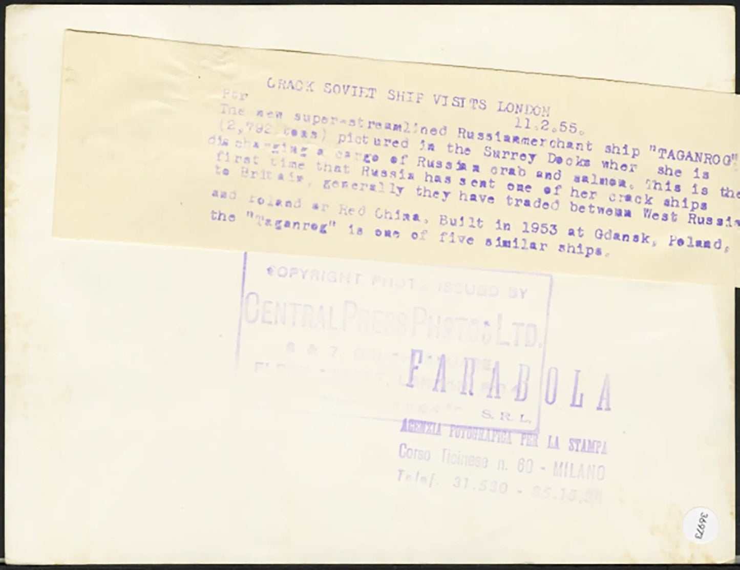 Nave mercantile russa Taganrog 1955 Ft 36973 - Stampa 20x15 cm - Farabola Stampa ai sali d'argento