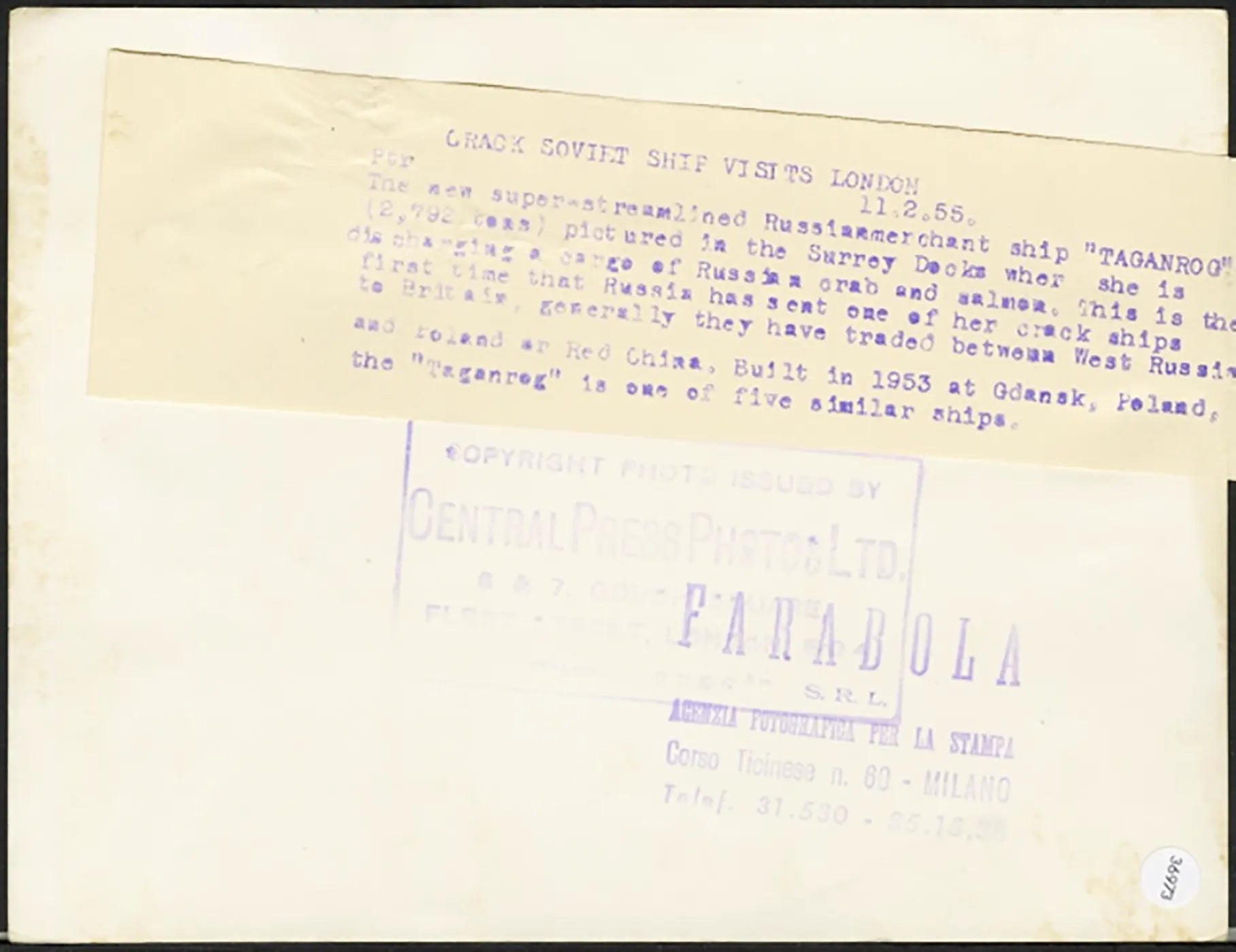 Nave mercantile russa Taganrog 1955 Ft 36973 - Stampa 20x15 cm - Farabola Stampa ai sali d'argento