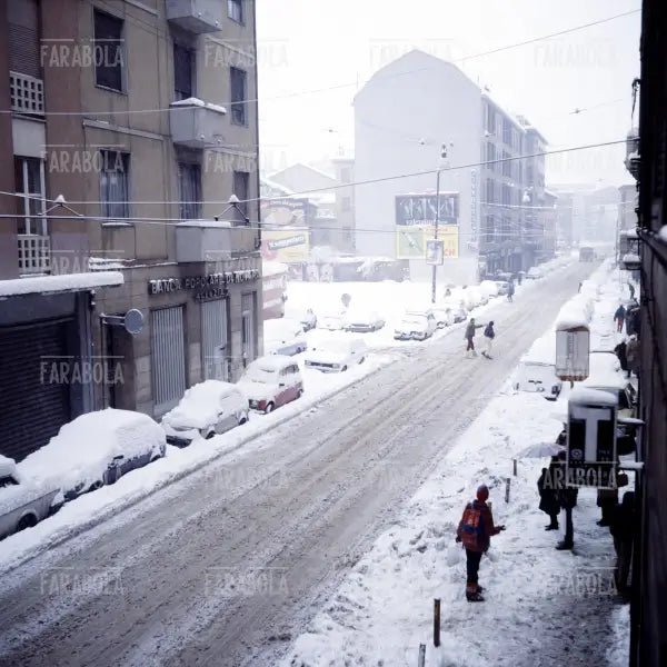 Nevicata a Milano, corso di Porta Ticinese, 1985 - Farabola Immagine digitale