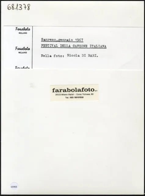 Nicola Di Bari Sanremo 1967 Ft 35653 - Stampa 24x18 cm - Farabola Stampa ai sali d'argento (anni 90)