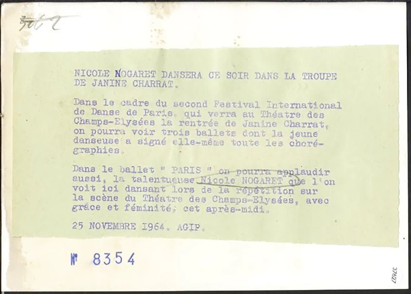Nicole Nogaret Festival di Danza Parigi 1964 Ft 37627 - Stampa 18x13 cm - Farabola Stampa ai sali d'argento