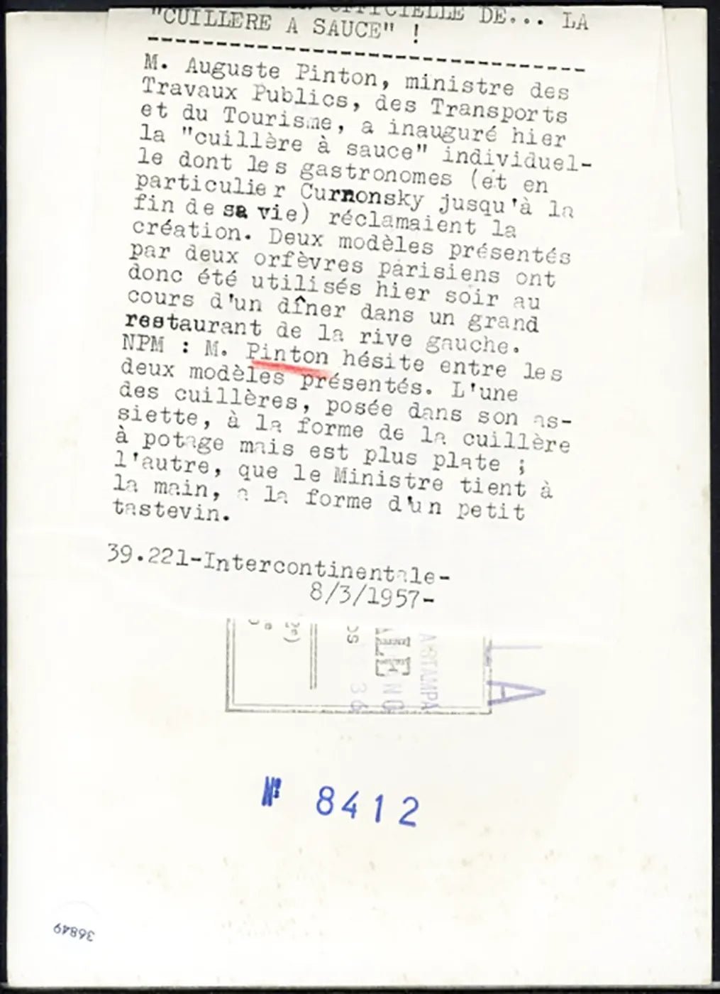 Nuovi cucchiai da salsa a Parigi 1957 Ft 36849 - Stampa 13x18 cm - Farabola Stampa ai sali d'argento