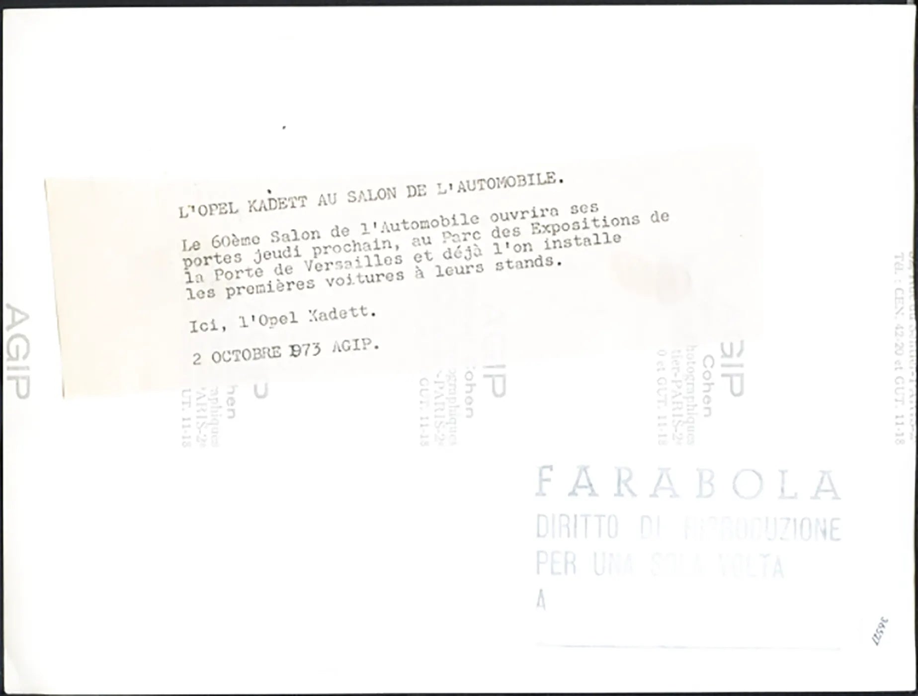 Opel Kadett Salone Auto Parigi 1973 Ft 36527 - Stampa 24x18 cm - Farabola Stampa ai sali d'argento