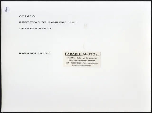 Orietta Berti Sanremo 1967 Ft 35629 - Stampa 24x18 cm - Farabola Stampa ai sali d'argento (anni 90)