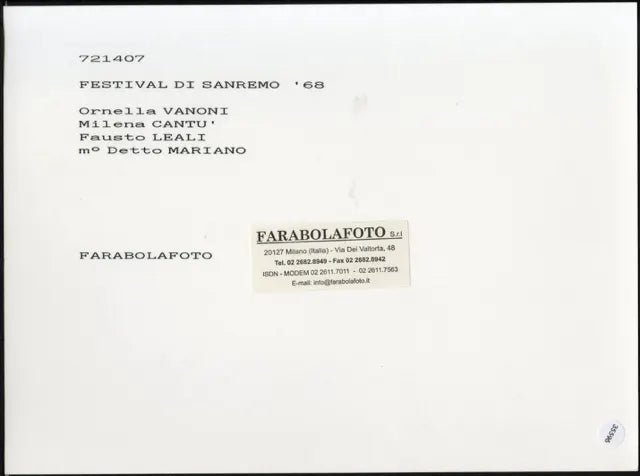 Ornella Vanoni Fausto Leali Sanremo 1968 Ft 35596 - Stampa 24x18 cm - Farabola Stampa ai sali d'argento (anni 90)