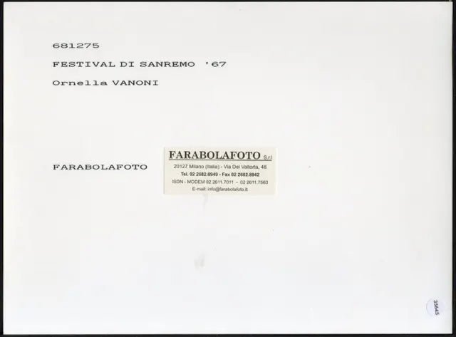 Ornella Vanoni Sanremo 1967 Ft 35645 - Stampa 24x18 cm - Farabola Stampa ai sali d'argento (anni 90)