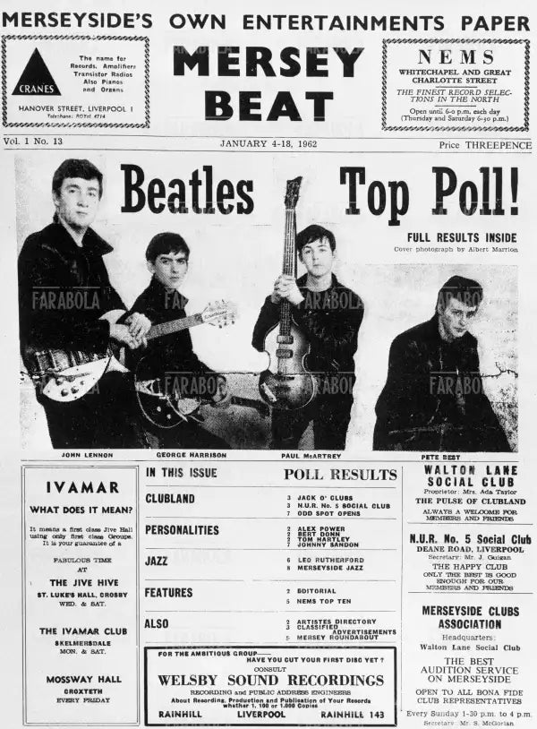 Pagina della rivista Mersey Beat dedicata ai Beatles, 1962 - Farabola Immagine digitale