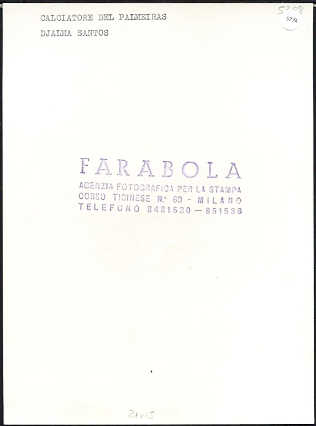 Palmeiras Djalma Santos anni 60 Ft 5774 - Stampa 20x15 cm - Farabola Stampa ai sali d'argento