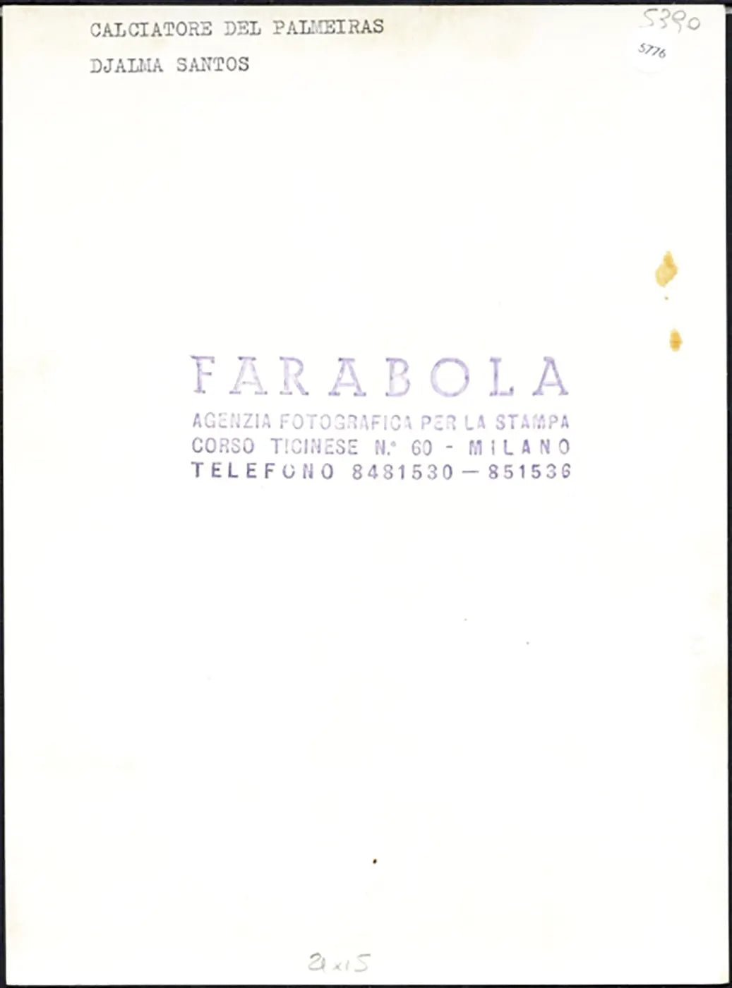 Palmeiras Djalma Santos anni 60 Ft 5776 - Stampa 21x15 cm - Farabola Stampa ai sali d'argento