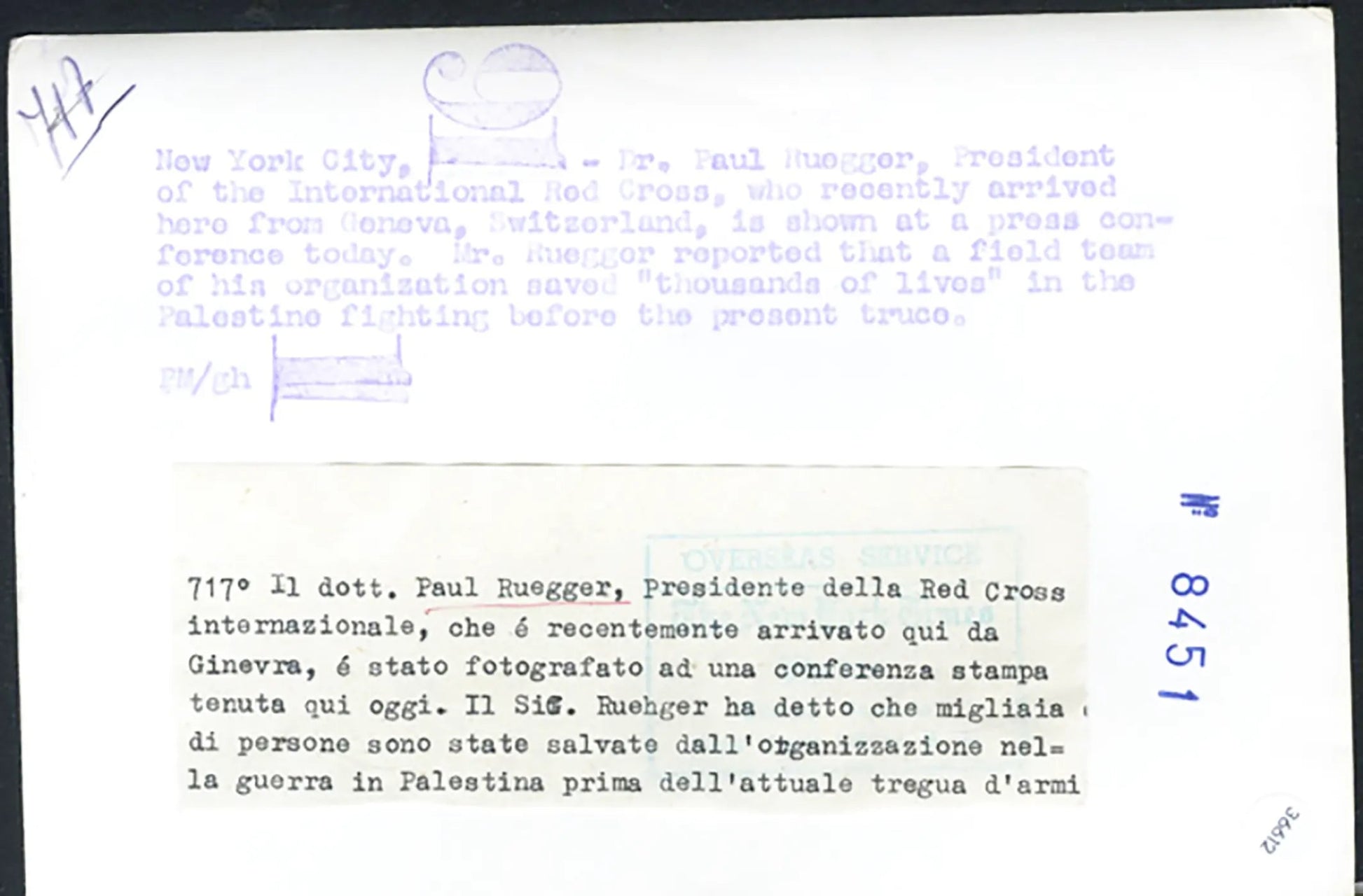 Paul Ruegger presidente Croce Rossa 1962 Ft 36612 - Stampa 20x15 cm - Farabola Stampa ai sali d'argento