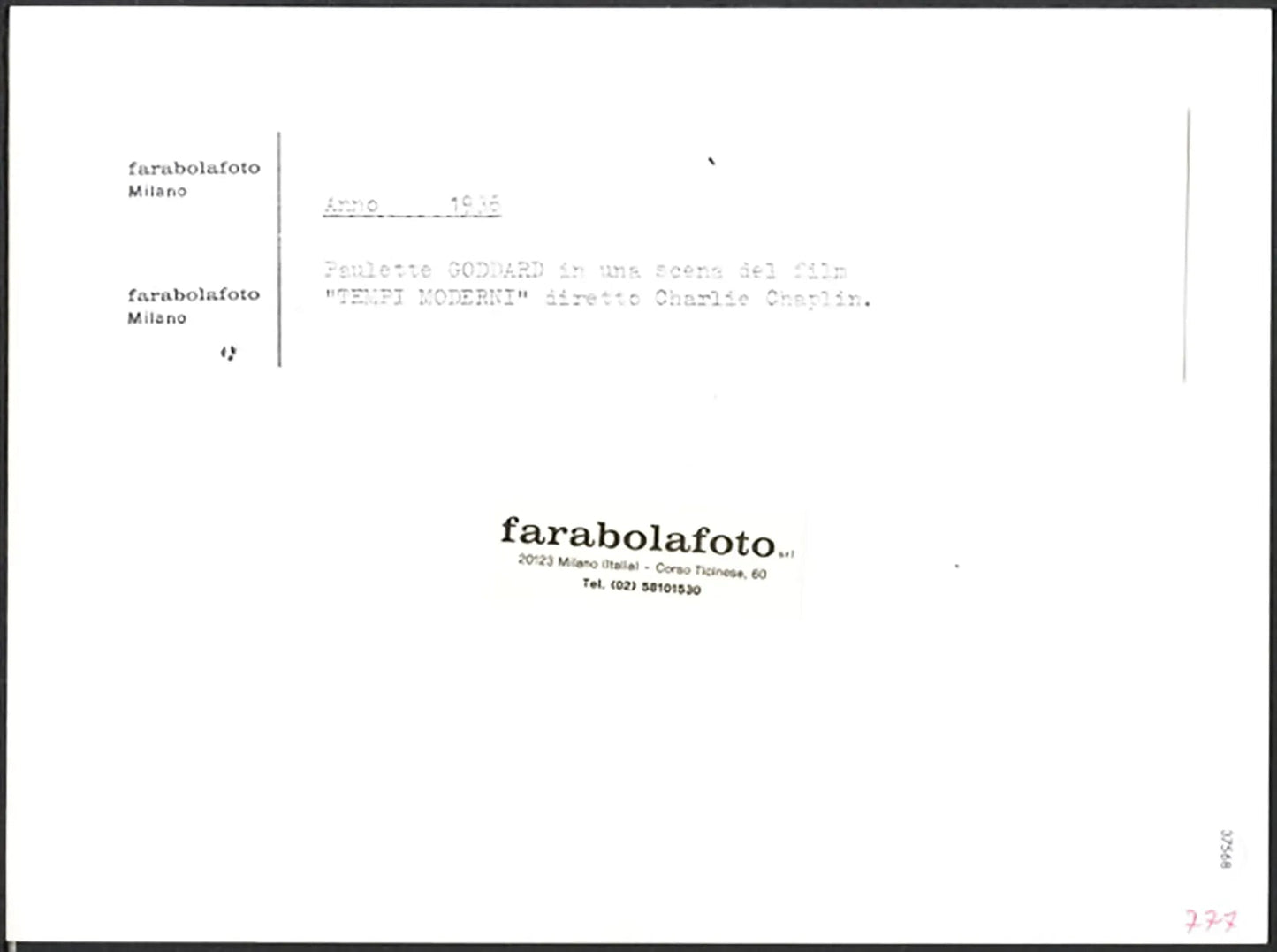 Paulette Godard film Tempi Moderni 1938 Ft 37568 - Stampa 24x18 cm - Farabola Stampa ai sali d'argento (anni 90)
